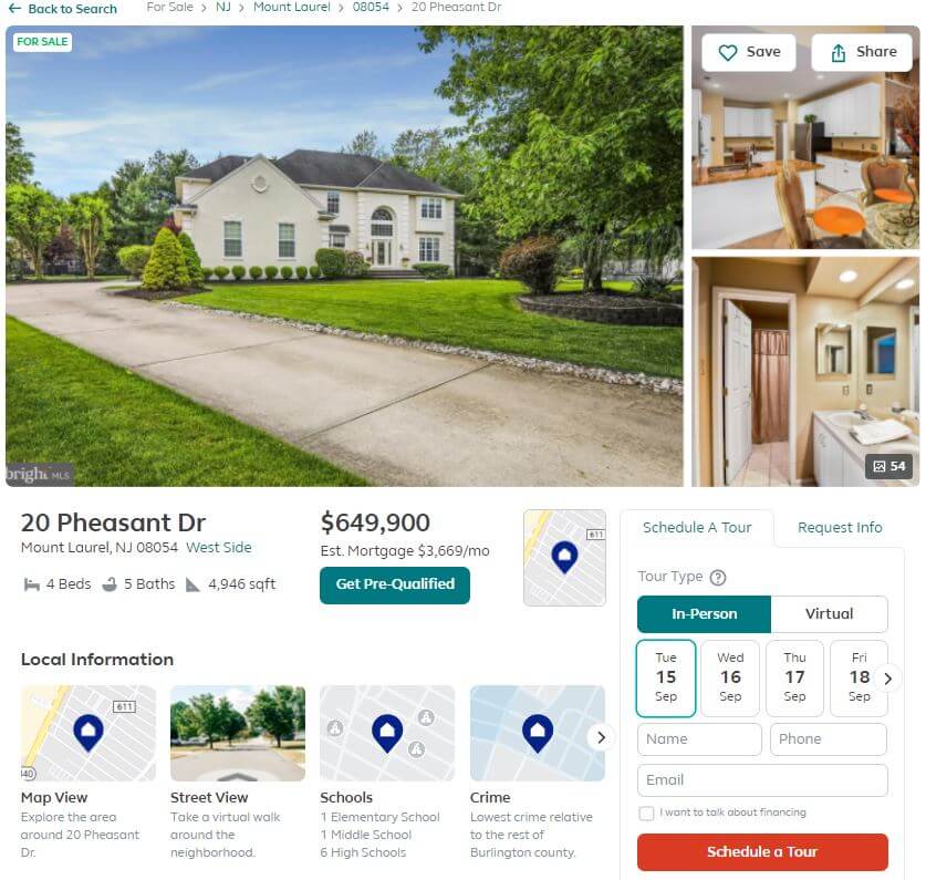 Trulia’s opt-in form for scheduling a guided tour