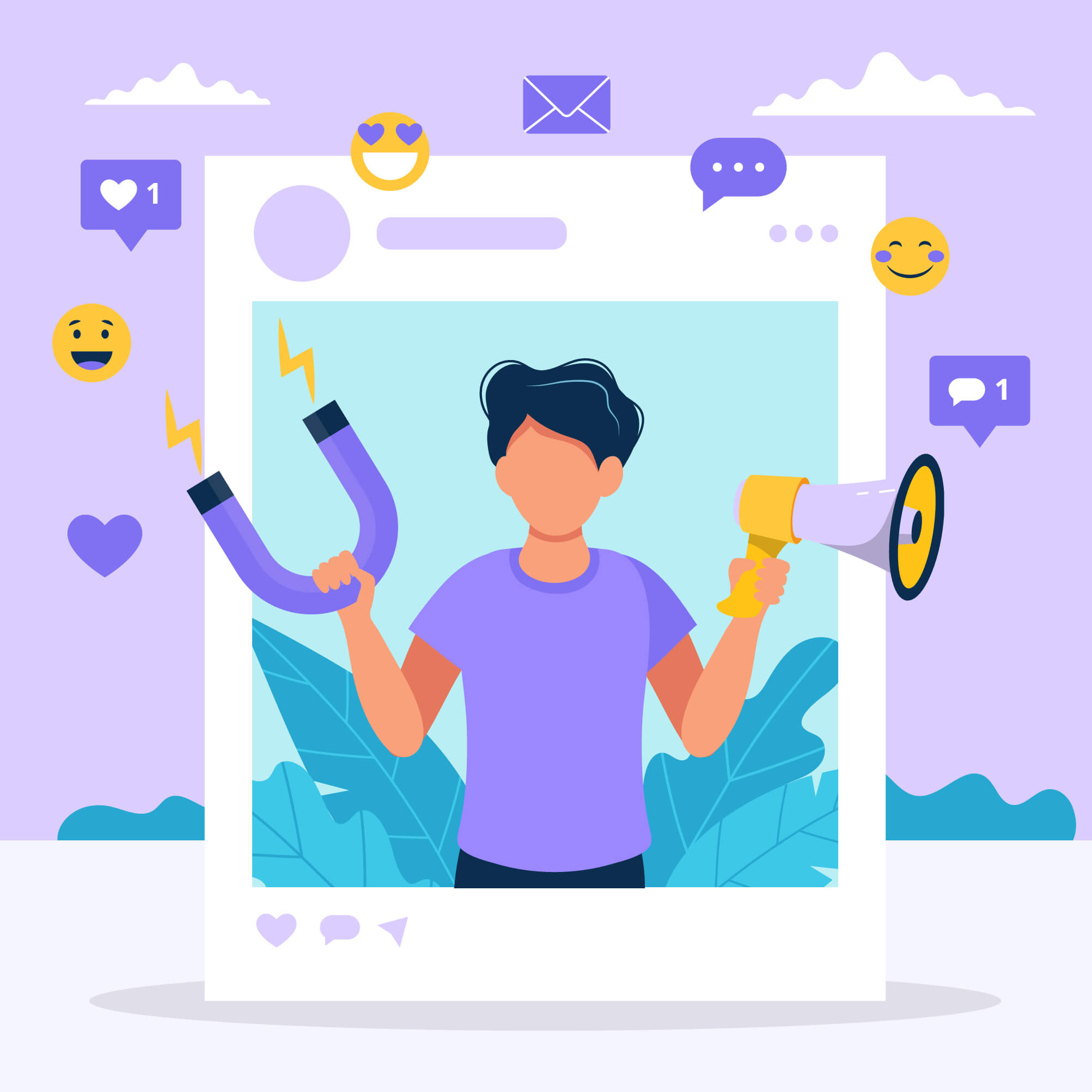 Social,Media,Influencer.,Illustration,With,Man,Holding,Megaphone,And,Magnet