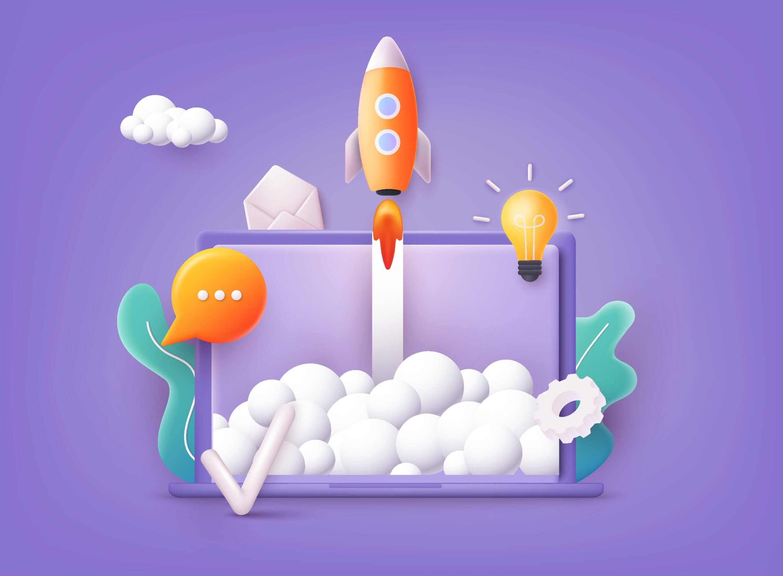 Successful,Startup,Business,Concept.,Rocketship,On,Computer,For,Startup,Media.